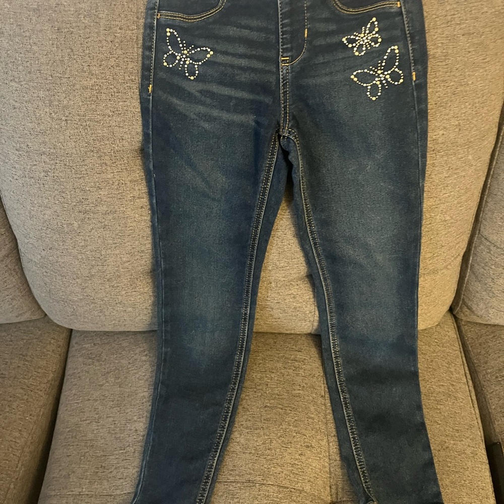 Dark Blue little girls Butterfly Embellished Jeggings